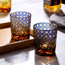 日式江户切子水晶玻璃杯星海祥云手工雕刻杯子复古工艺品威士忌杯