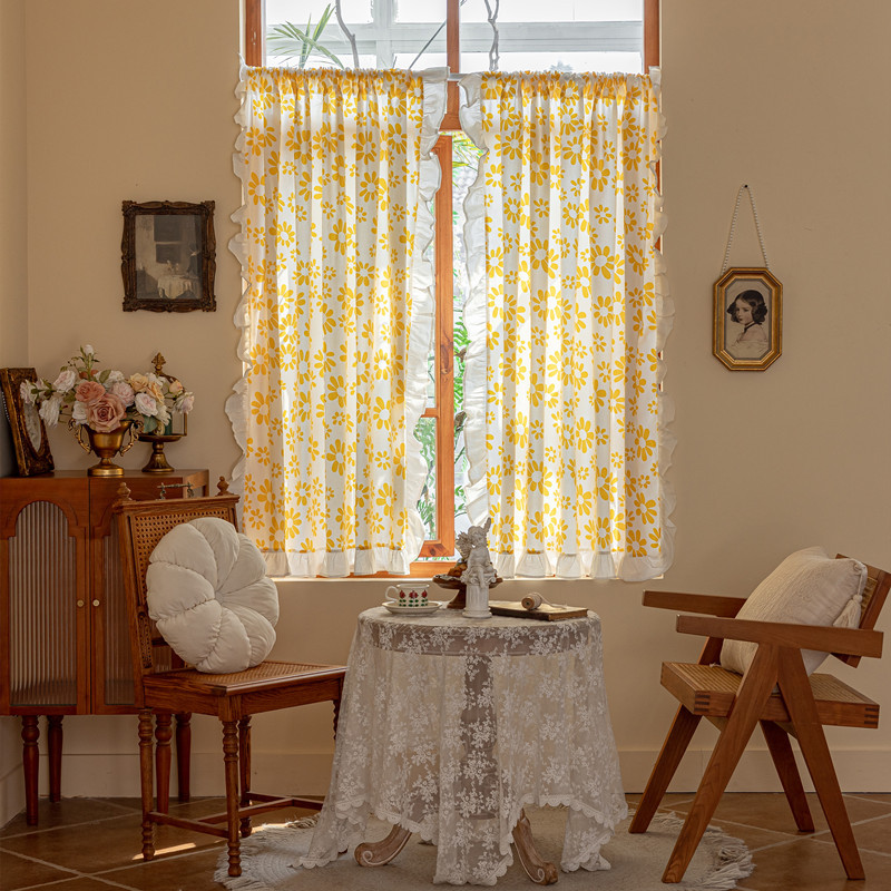 Cross-border All-cotto INS Prited For Homestay, O-drill Partitio Kitche Ruffle Widow Short Curtai, Hagig_voghion.com