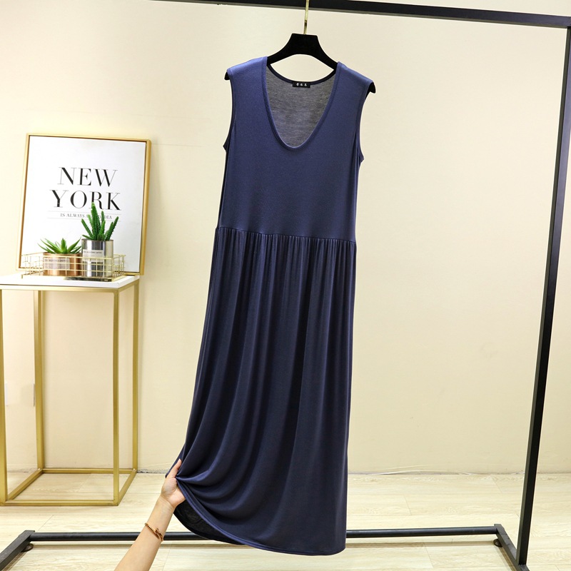 Summer New Fashion V-neck dress Women Thin Modal plus size Casual Beach Dress All-match Vic Dress