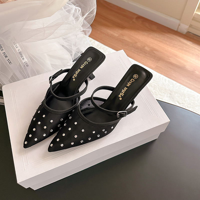 Sandalias de Tacón Delgado para Mujer 6cm de Malla con Pedrería Transpirable para Fiestas y Eventos