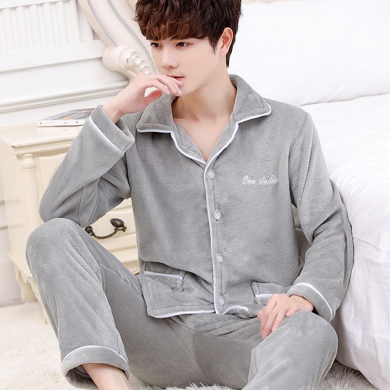 Pareja de otoño e invierno pijamas de terciopelo coral para hombre, traje grueso de manga larga, franela cálida, servicio a domicilio de primavera y otoño nuevo