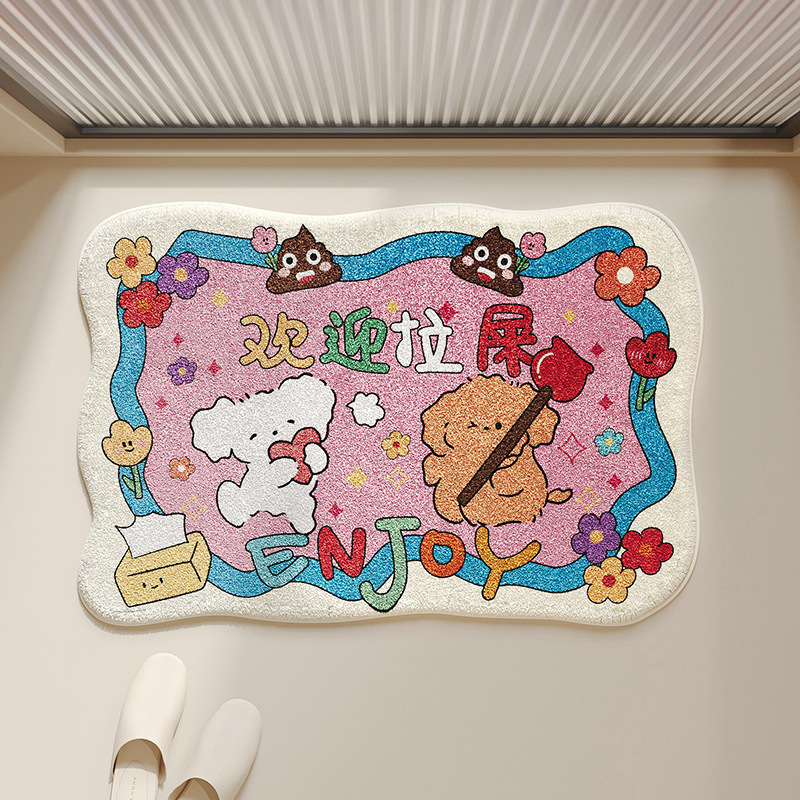 Cartoon Cat Imitation Cashmere Thickened Floor Mat Bathroom Water-Absorbent Non-Slip Easy to Clean Carpet Living Room Balcony Decorative Floor Mat