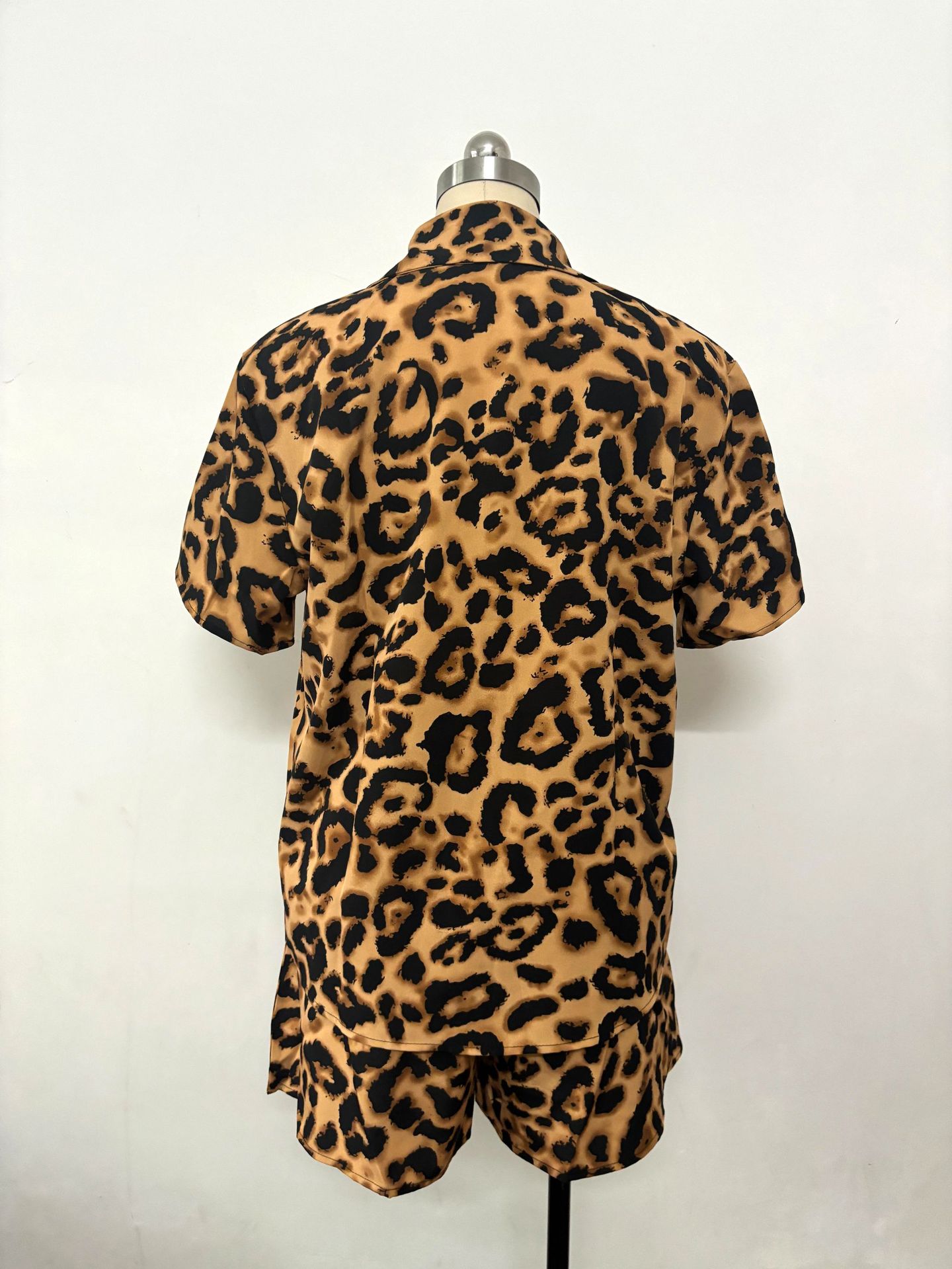 2 Pieces Set Quantity Holiday Women's Streetwear Leopard Polyester Printing Button Shorts Co-ord Set Shorts Sets