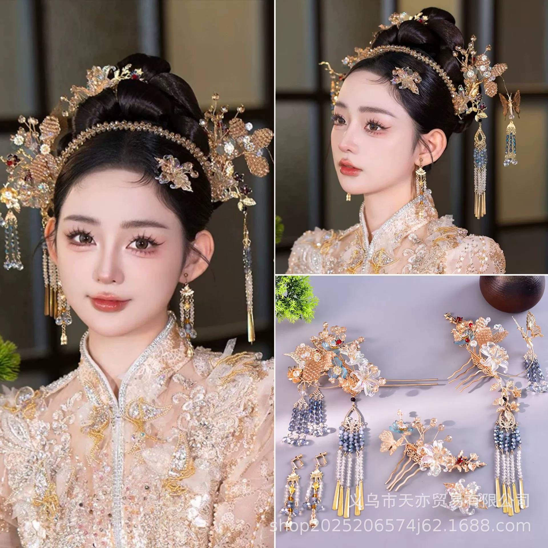 2025 новый свадебный головной убор Xiuhe светлого цвета, милая заколка для волос с хрустальными бусинами, уменьшающая возраст, китайское платье династии Хань с драконом и фениксом, аксессуары для волос