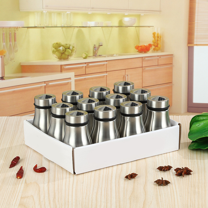 Nuevo tarro de condimento de acero inoxidable multifuncional creativo botella de condimento de pimienta de vidrio restaurante condimento frasco de condimento de boca pequeña