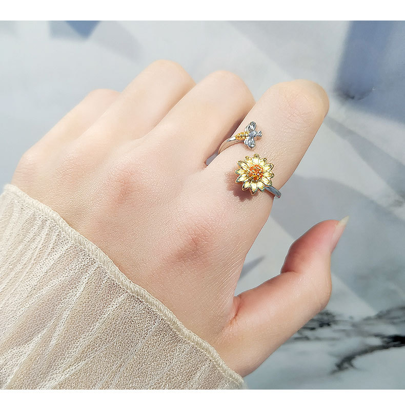 925 Sterling Silver Material 925 Sterling Silver Sunflower Open Rings Anxiety Ring 925 Sterling Silver Rings