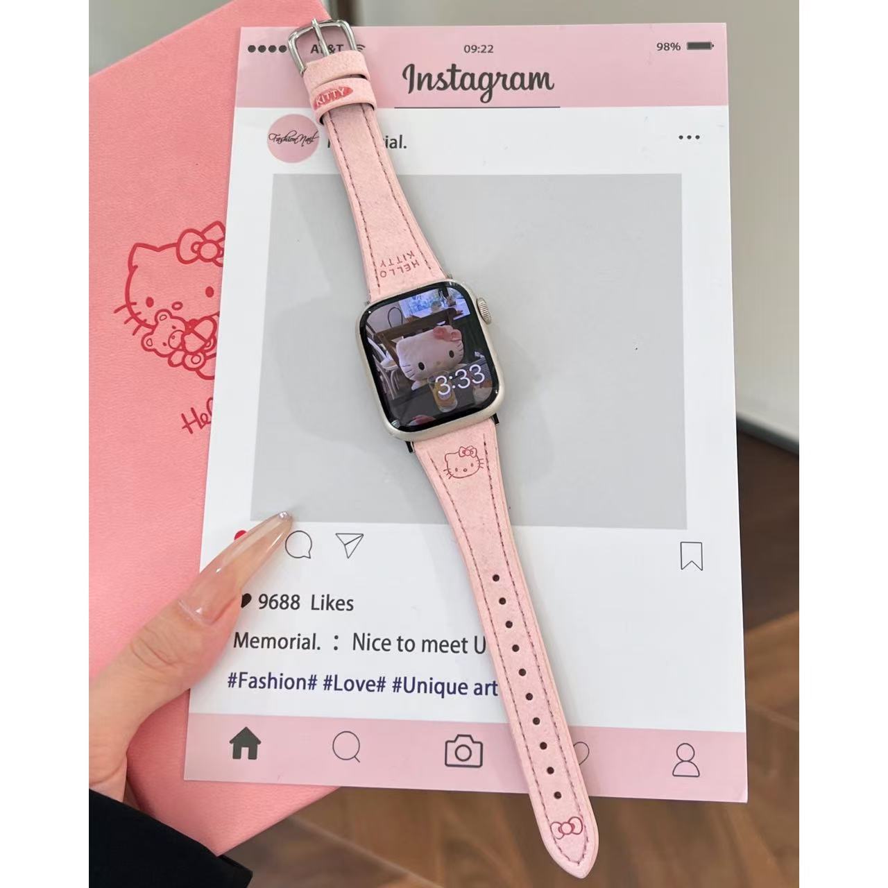 Cute Kt Cat Leather Strap Suitable for Applewatch10/S11 Apple Watch Iwatch9876Se for Women