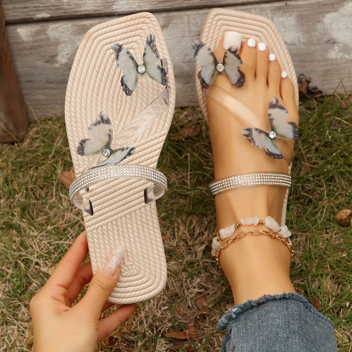 Женские римские сандалии для внешней торговли, новые летние пляжные сандалии в простом сказочном стиле с бабочками, универсальные пляжные сандалии с мягкой подошвой