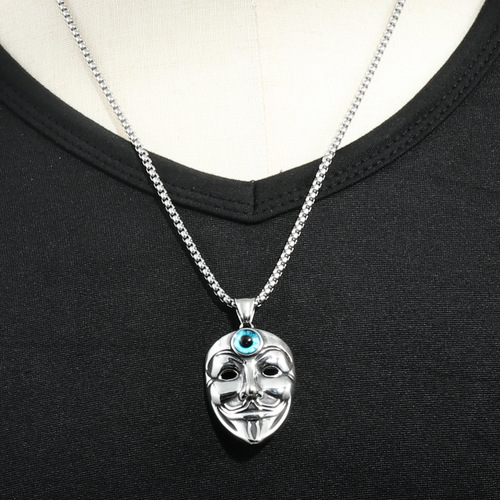 European and American Titanium Steel Face Mask Pendant, Personality Punk Retro Trend Men and Women Stainless Steel Mask Eye Pendant 2807