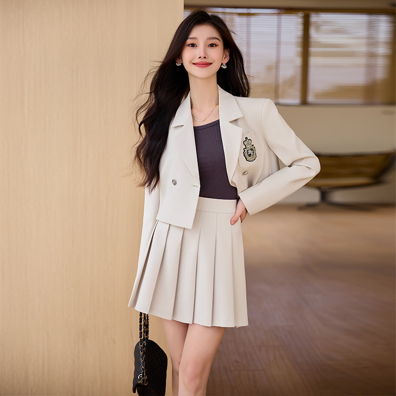 (2개) 대학 스타일 세트 원피스 여성의 2024 봄 새로운 패션 JK 유니폼 캐주얼 투피스 세트 주름 원피스