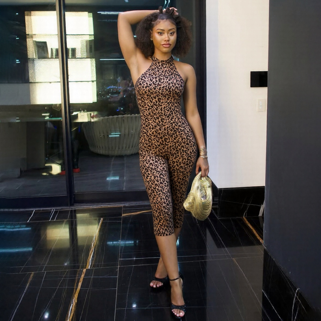 European and American Style 2026 Autumn New Fashion Street Style Leopard Print Sexy Backless Jumpsuit for Women