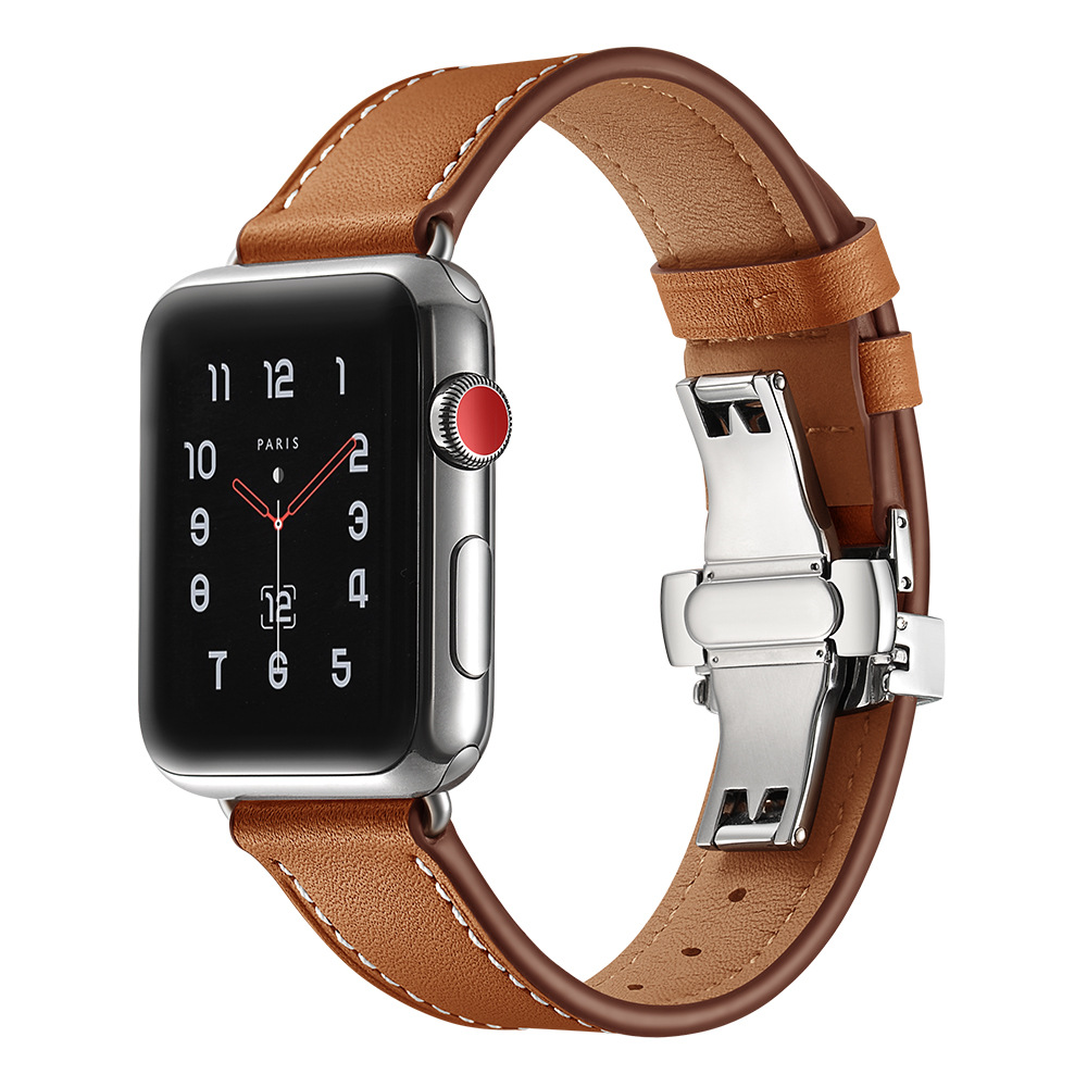 Adecuado para Apple Watch 3 45 applewatch4 5 6 se iwatch 7 mariposa hebilla correa de cuero