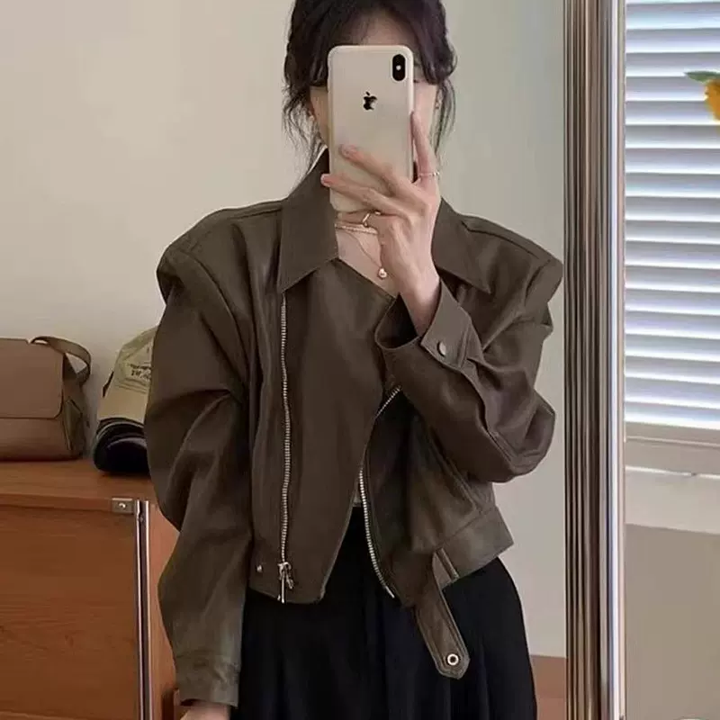 复古pu皮衣外套女新款春秋小个子时尚百搭显瘦机车皮短款夹克上衣