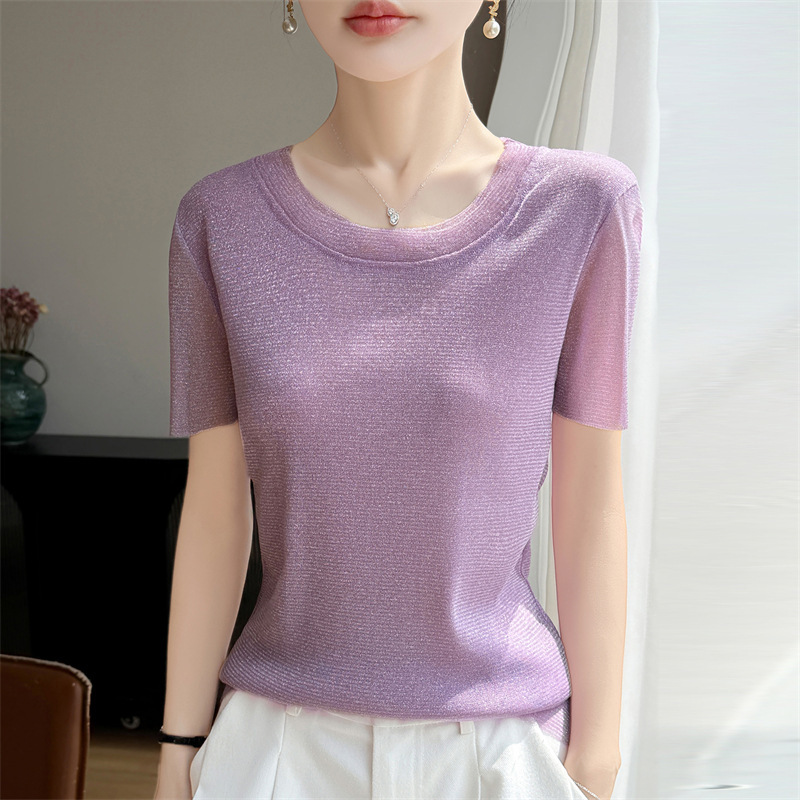 Summer New Style Beautiful Short-Sleeved Crystal Gauze Women's T-Shirt, Elegant and Classy Half-Sleeved Women's Wholesale Dropshipping