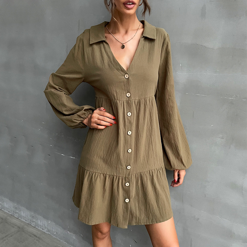 solid color lapel long sleeve shirt dress nihaostyles clothing wholesale NSYMR81587