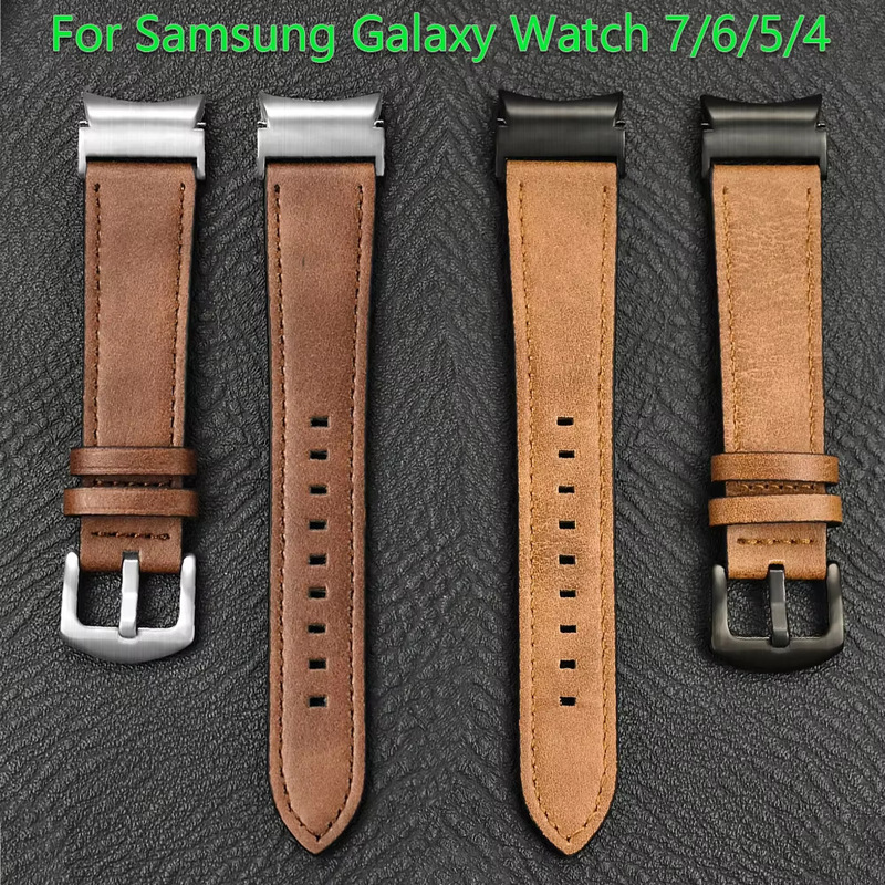 For Samsung Galaxy Watch7 6 5 4 leather strap stainless steel button head grain quick release leather strap