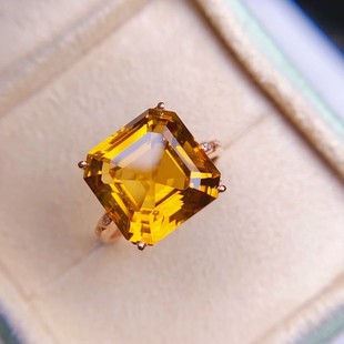 Fubei Diamond Jewelry 18K Gold Set with Citrine Ring, Diamond Set, Clean Crystal, Rich Color