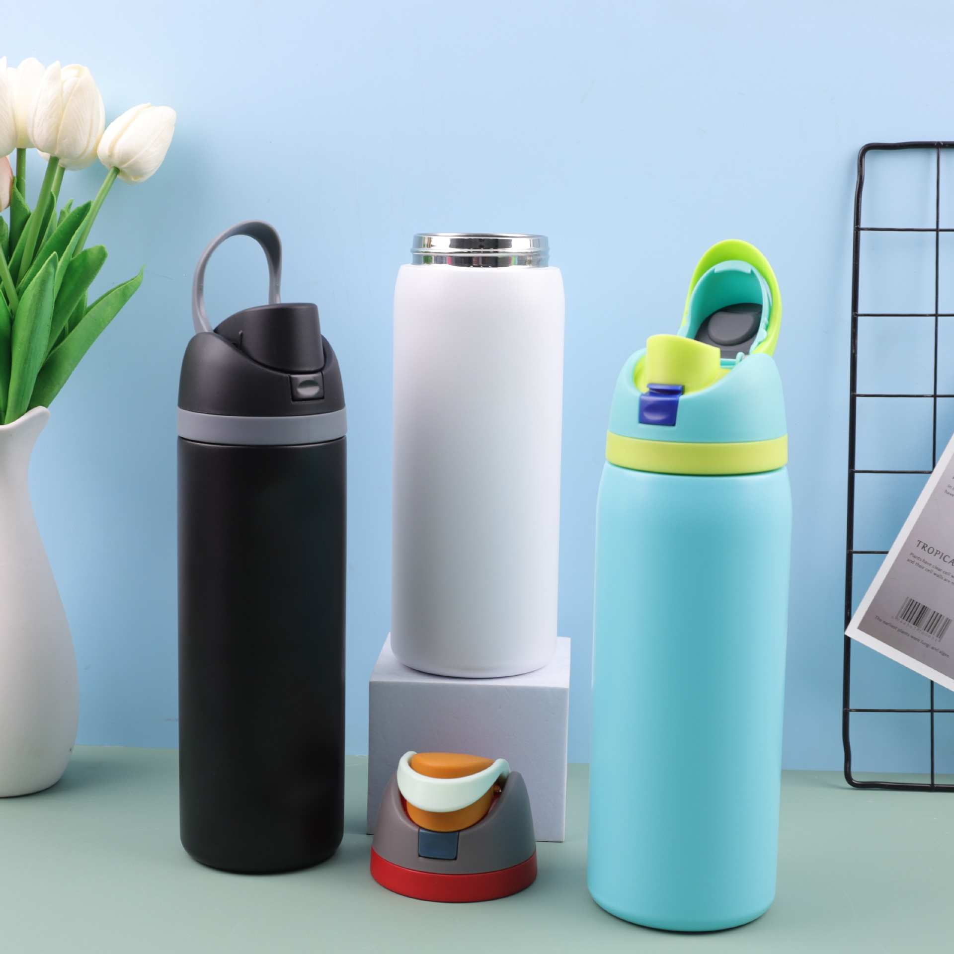 Cross-border 304 taza de acero inoxidable con taza de fruta portátil rebote de gran capacidad portátil doble bebida kettle deportivo