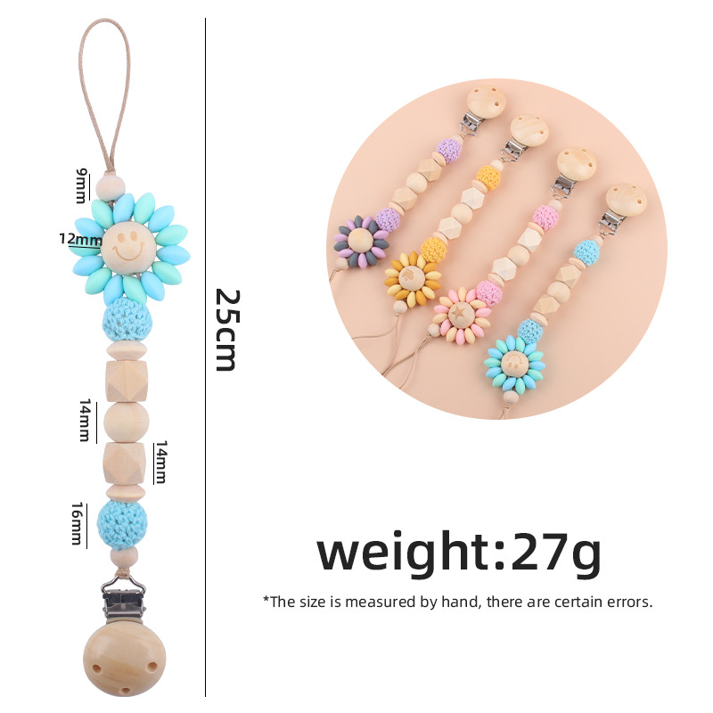 Bebé suministros chupete de madera clip creativo bebé patrón de cuentas de madera de dibujos animados flor chupete cadena Amazon nuevo