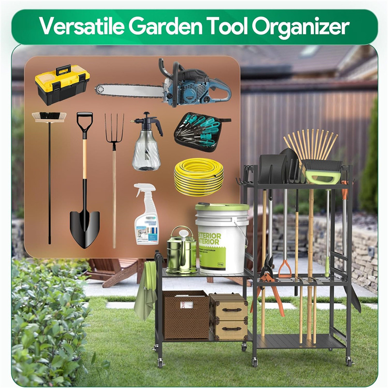 Garden tool storage rack with wheels Power tool storage box Tool…