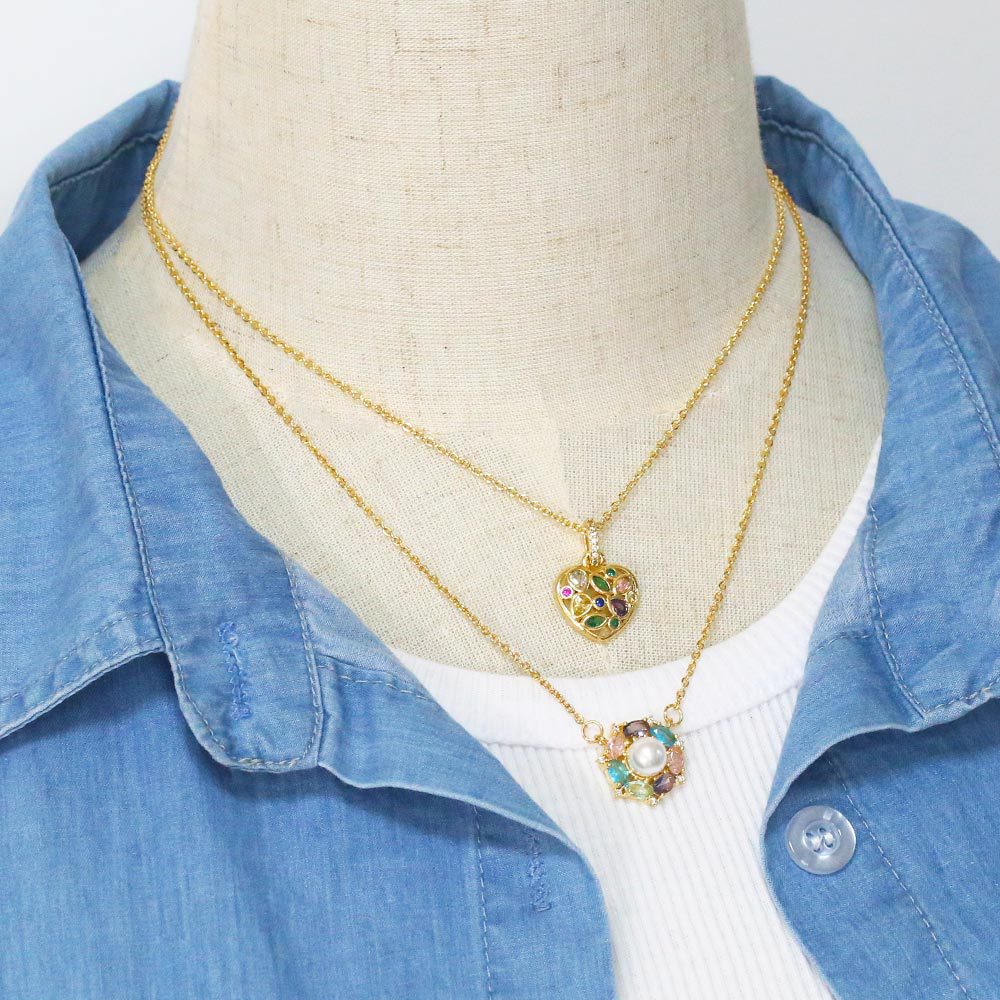 Fashion Heart Shape Copper Pendant Necklace Inlay Zircon Copper Necklaces