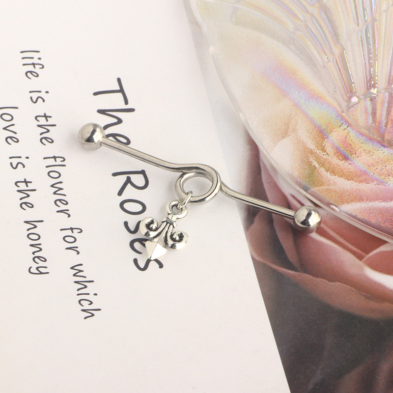 Cross Stainless Steel Industrial Barbell Earring Double Ear Hole Moon Bridge Ear Stud detail image 10