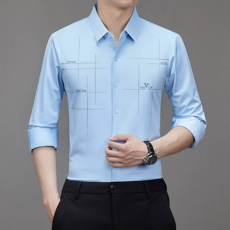 Рубашка с длинными рукавами с принтом без следа 2023 осень новая мужская мода среднего возраста повседневная деловая рубашка трансграничный взрыв