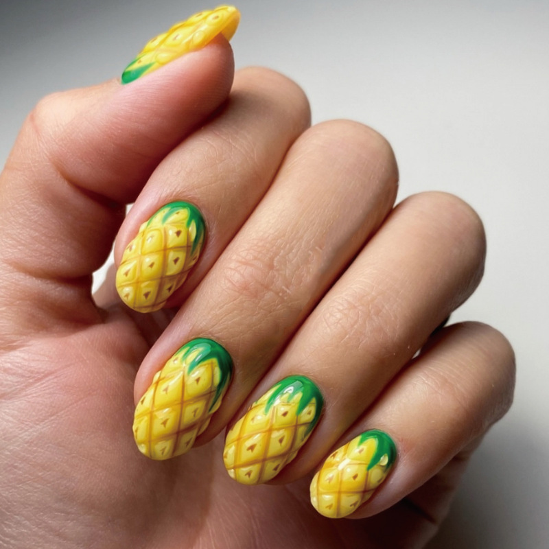 Summer Fresh Pineapple Wearable Nails Cute Whitening Short Pineapple Nail Stickers Ins Handmade Fruit Nail Stickers