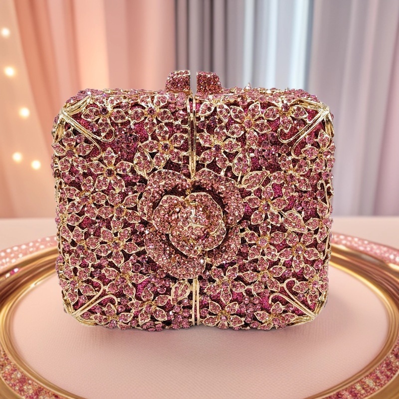 Bolsa de cristal transfronteriza nueva flor con diamantes bolsas de cena de fiesta europea y americana bolsas de mano de diamantes perforadas
