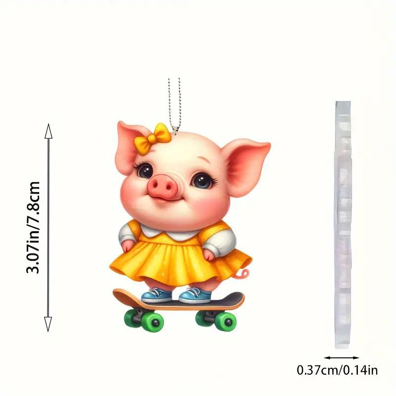 Acrílico nuevo lindo patineta cerdo colgante de vacaciones plano transfronterizo colgante de llaver colgante