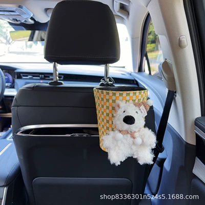 cartoon design for car seat Car tissue box/set - yellow-scarf-hat-west-highland-yellow-green-bubble-pattern-trash-can-with-trash-bags-seat-version