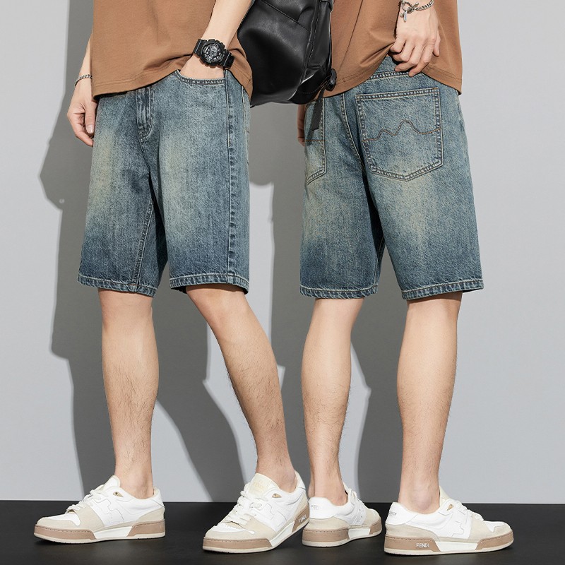 Vintage jeans cortos para hombres 5 puntos de verano delgado 2024 moda americana casual 5 puntos pantalones