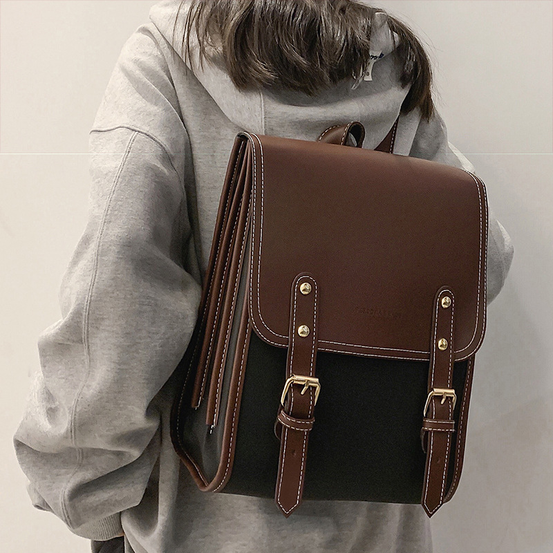 Ba lô nữ canvas phong cách retro Anh quốc, kiểu dáng đa năng cho sinh viên — Màu đen