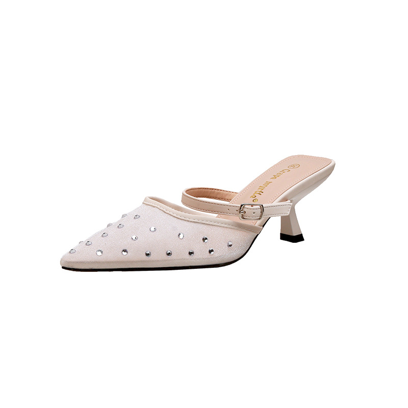 Sandalias de Tacón Delgado para Mujer 6cm de Malla con Pedrería Transpirable para Fiestas y Eventos
