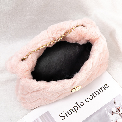 Plush small square bag ladies bag foreign trade small bag chain messenger bag mobile phone bag sweet shoulder bag