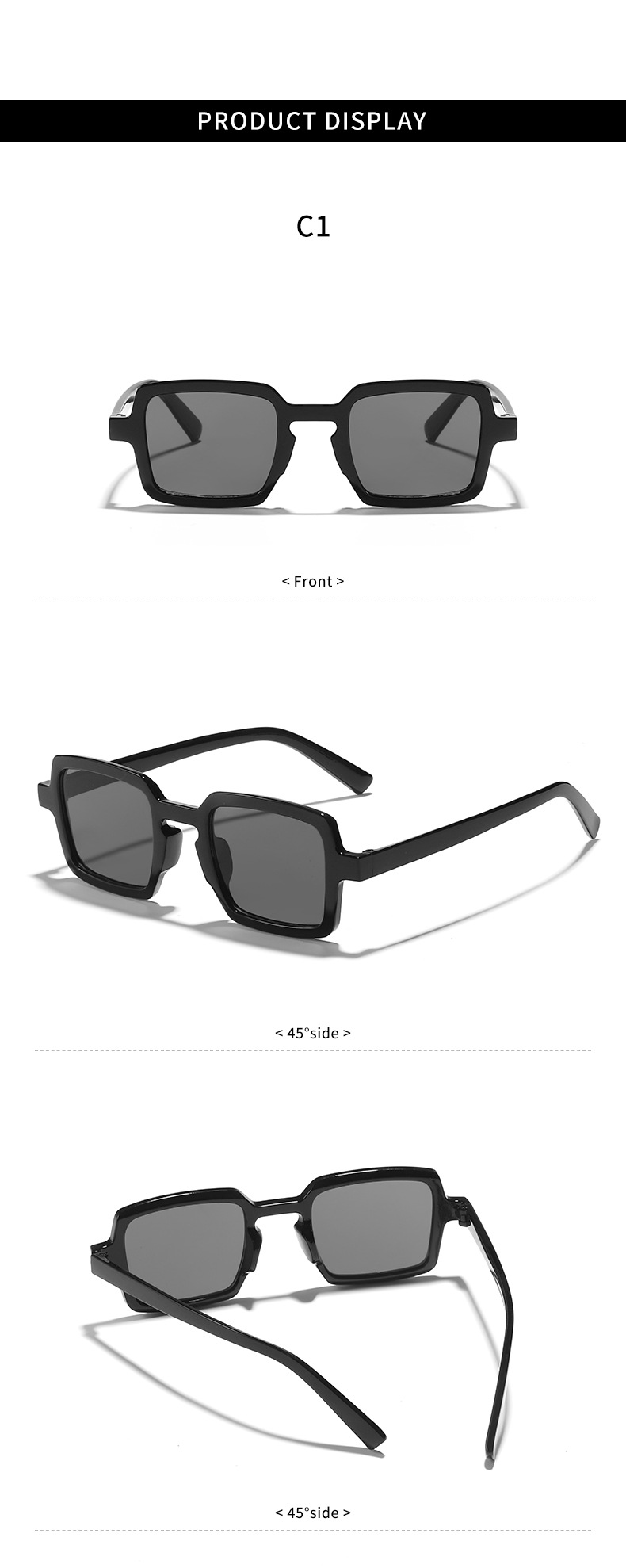 Unisex Gender Fashion Style Grey, Black Color Fashion Solid Color Ac UV400 Protection Square Full Frame Women's Sunglasses