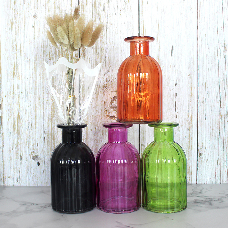 Wholesale Non-fire Dried Flower Aromatherapy Bottle Belly Glass Essential Oil Bottle Vertical Simple Transparent Bottle Dried Flower Rattan Essential Oil Bottle