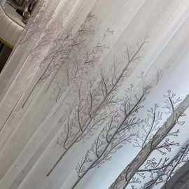 简美/银装素裹北欧INS白纱刺绣窗纱银丝雪树成品可双层透光不透人