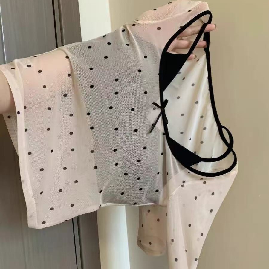 Sexy polka dot faux two-piece base layer top for women, spring and autumn inner layer design, slim fit top, 2025 new style.