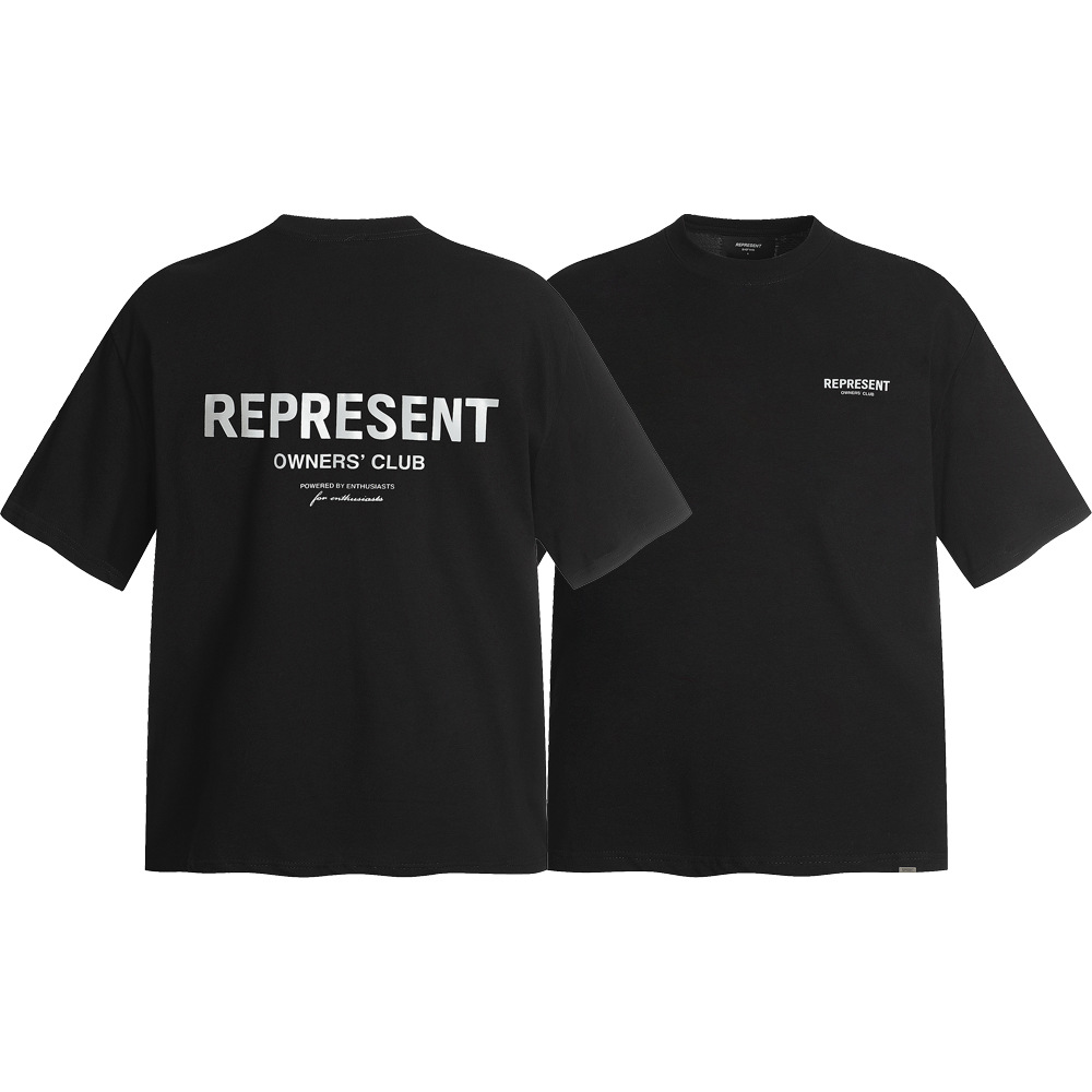 High Street REPRESENT Impresión de letras minimalistas desgastado retro lavado hombres y mujeres sueltos camiseta casual de manga corta marea