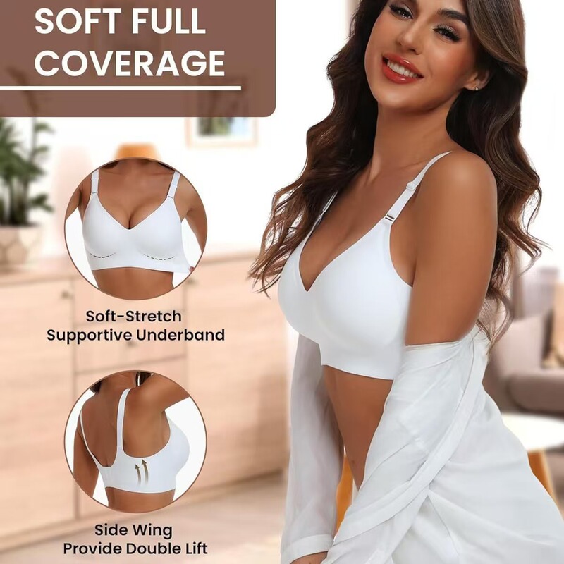 European and American Style Seamless Push-Up Bra, Large Size, Soft Support, Side Breast Reduction, Anti-Sagging, Wire-Free, Comfortable and Breathable Women's Underwear