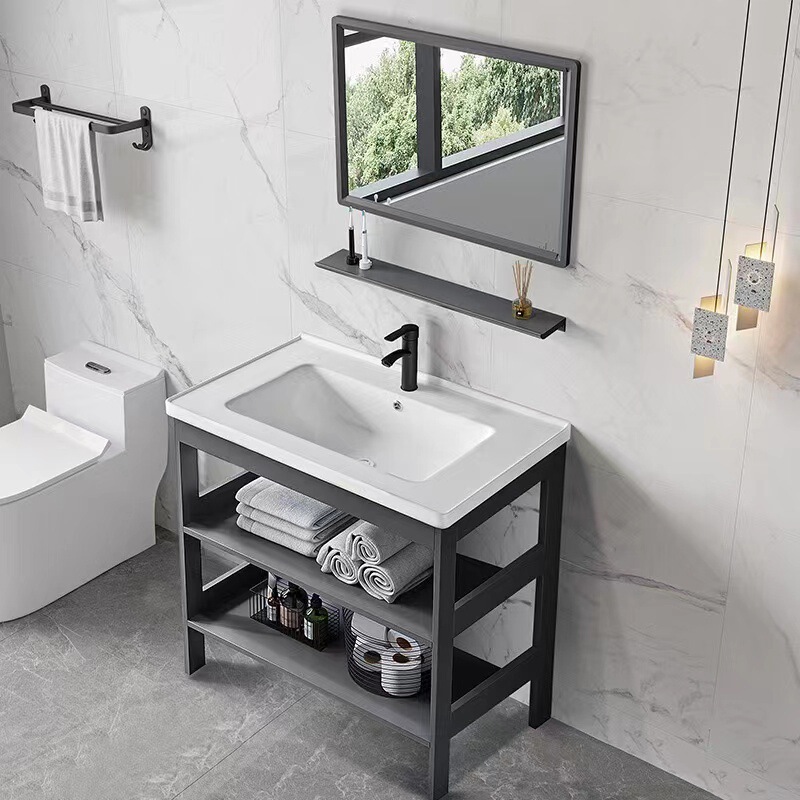 Space aluminum bathroom cabinet small apartment balcony floor wash basin integrated ceramic basin household waterproof wash basin Space aluminum bathroom cabinet small apartment balcony floor wash basin integrated ceramic basin household waterproof wash basin