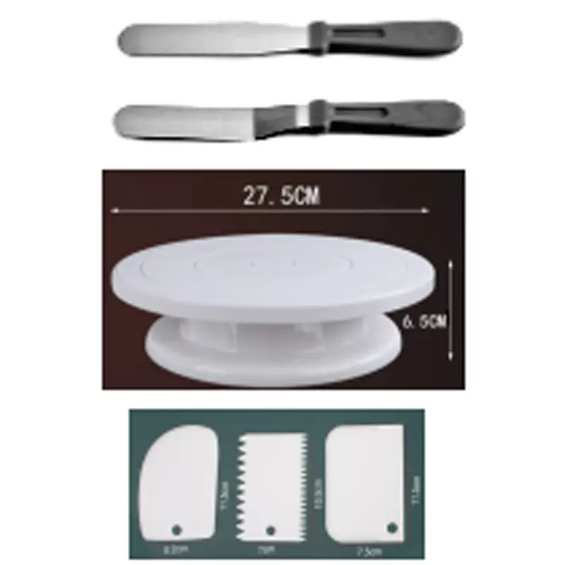 烘焙工具 6件套蛋糕转盘转台套装 亚马逊热卖烘焙裱花嘴抹刀