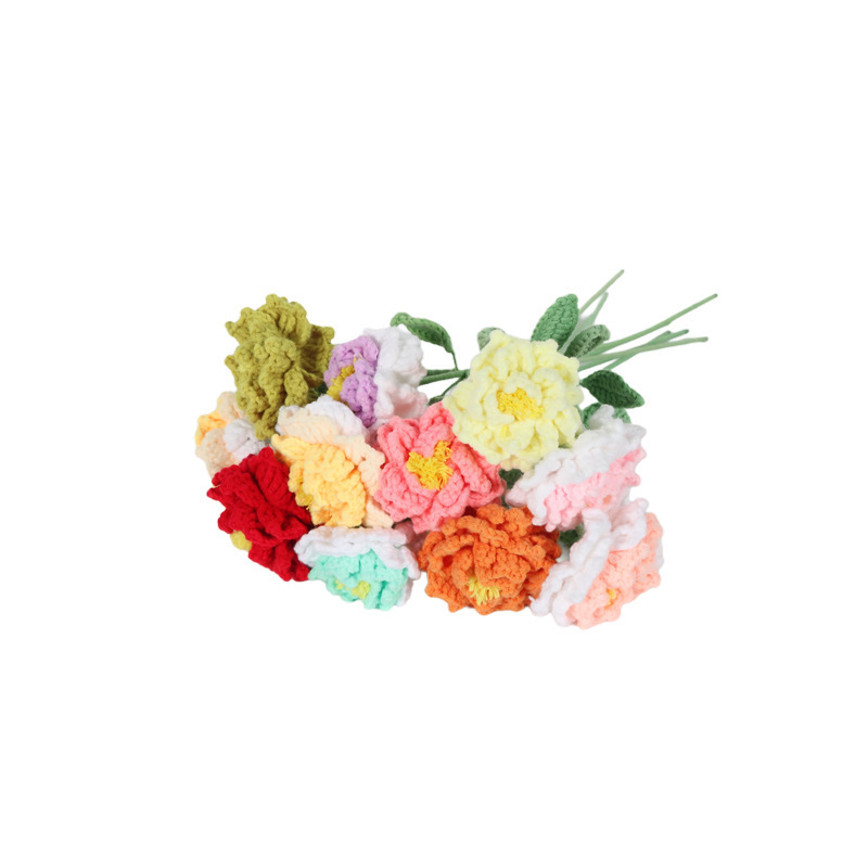 ウール編み牡丹の花完成品、新しい模擬花アート編み物、友人へのギフト、手編みウールフラワー|undefined