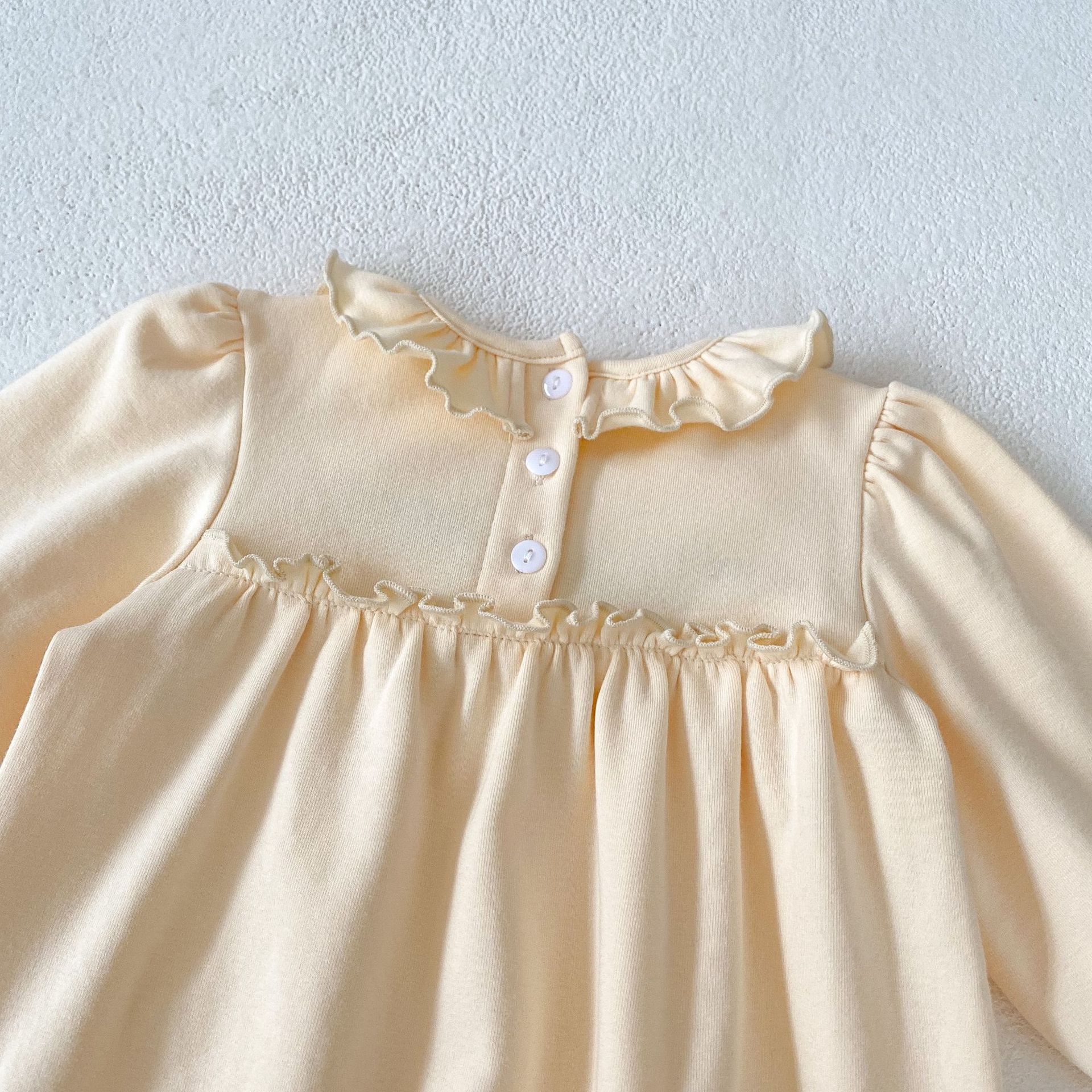 2024 Autumn New Baby and Girl Clothing Embroidered Small Lotus Leaf Collar Long Sleeve Loose Short Crawler jumpsuit_voghion.com