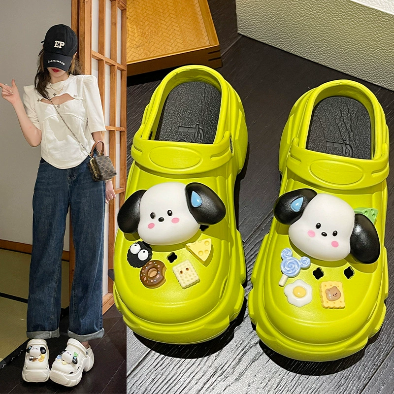 Мультяшные пещерные туфли для родителей и детей, носящие EVA новые толстые подошвы, чтобы увеличить милые собачьи нескользящие пляжные тапочки