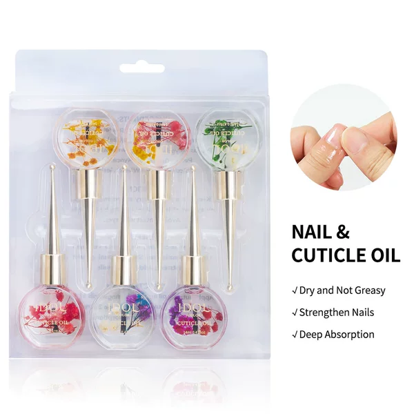 6-piece set of cuticle nourishing oil with real flowers, holiday gift, nail oil, prevents hangnails, moisturizes and nourishes the cuticle