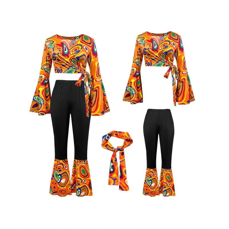 Halloween Cos Cross-Border Retro Disco 70S Stage Performance Clothing White Printed Top Pants Suit