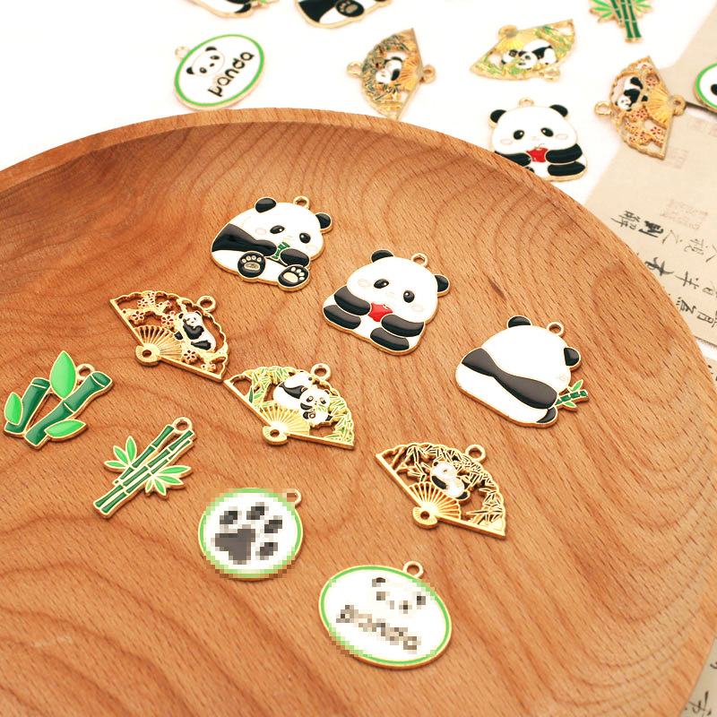 中国風合金オイルドリップパンダジュエリーアクセサリー DIY アクセサリーイヤリングブレスレットキーホルダーペンダントハンギング|undefined