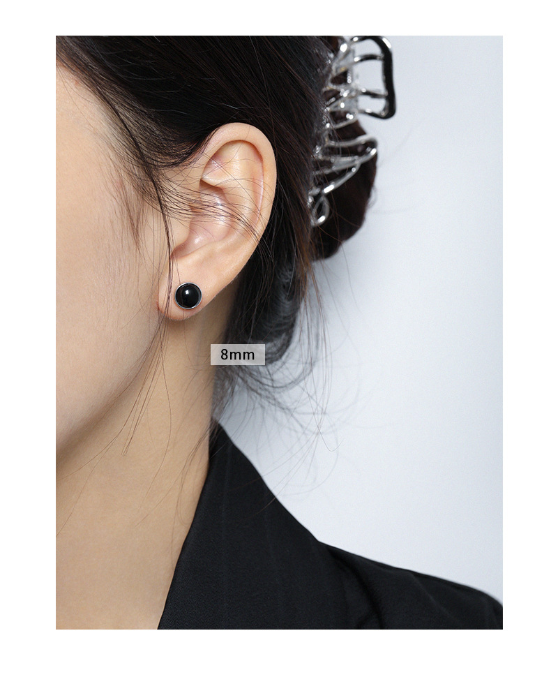 Pendientes De Plata Esterlina S925 De Ágata Negra Con Microincrustaciones Redondas Geométricas De Moda display picture 5